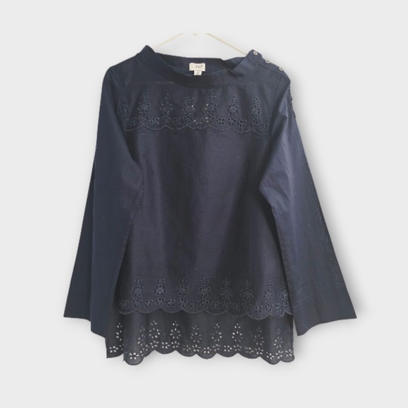 J. Crew Factory Tops - J. Crew Woman Eyelet Round Neck Blouse Long Sleeve Size 10